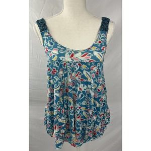 Free People Tulip Boho Print Tank Top Crochet Shirt Hippie Flowy Loose Floral M